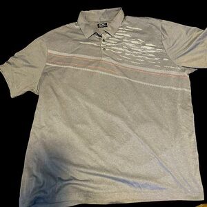 Mens 2XL short sleeve shirt, grey white and reddish orange color